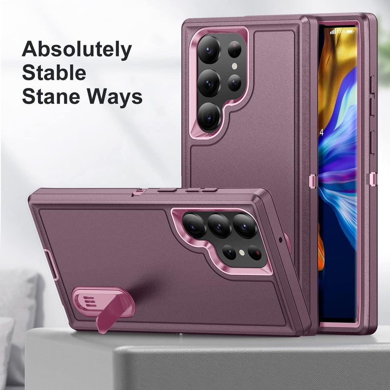 Fucozan for Samsung Galaxy S23 Ultra Case with Kickstand Case 3-Layer Military Grade Protective Case Cover Silicone Heavy Duty Rugged Shockproof for Galaxy S23 Ultra Phone Case (Purple+Pink) - Image 3